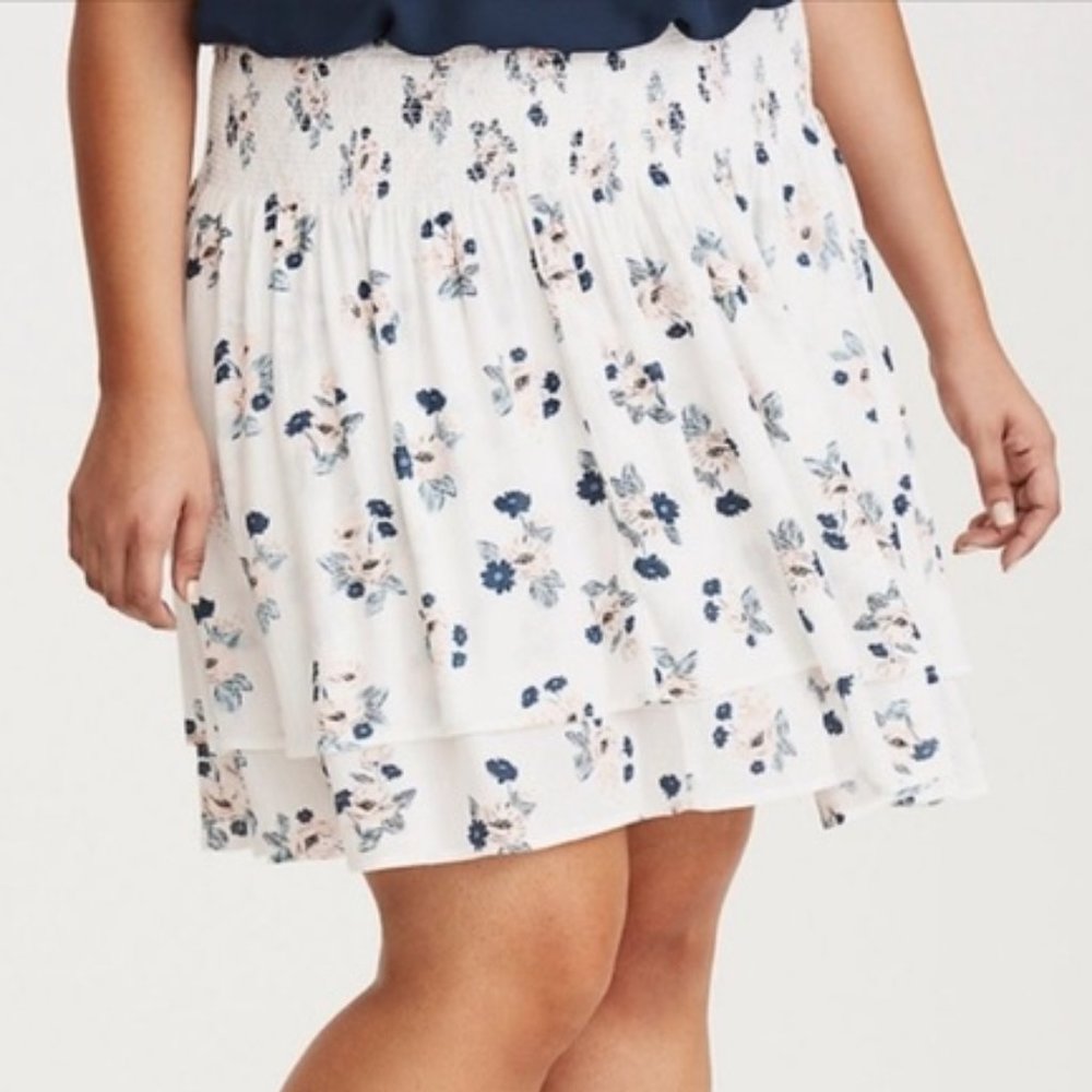 torrid floral print smocked mini skater skirt